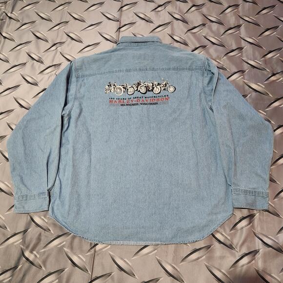 Harley Davidson Denim Long Sleeve Shirt Embroidered Logo Size XL Milwaukee WI - Picture 1 of 6